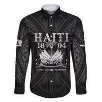 Haiti 1804 Family Matching Off Shoulder Short Dress and Hawaiian Shirt Polynesian Silver Neg Maron LT05 Dad's Shirt - Long Sleeve Silver - Polynesian Pride