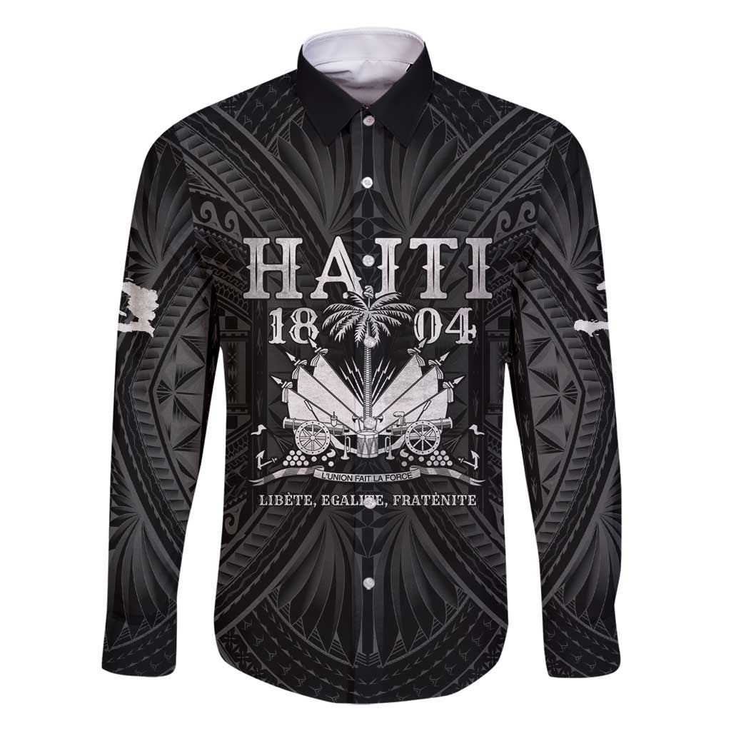 Haiti 1804 Family Matching Summer Maxi Dress and Hawaiian Shirt Polynesian Silver Neg Maron LT05 Dad's Shirt - Long Sleeve Silver - Polynesian Pride
