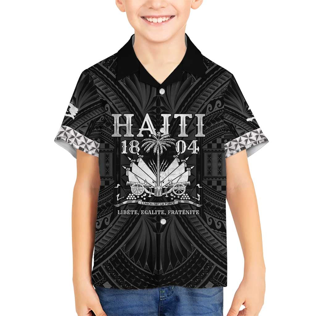 Haiti 1804 Family Matching Summer Maxi Dress and Hawaiian Shirt Polynesian Silver Neg Maron LT05 Son's Shirt Silver - Polynesian Pride