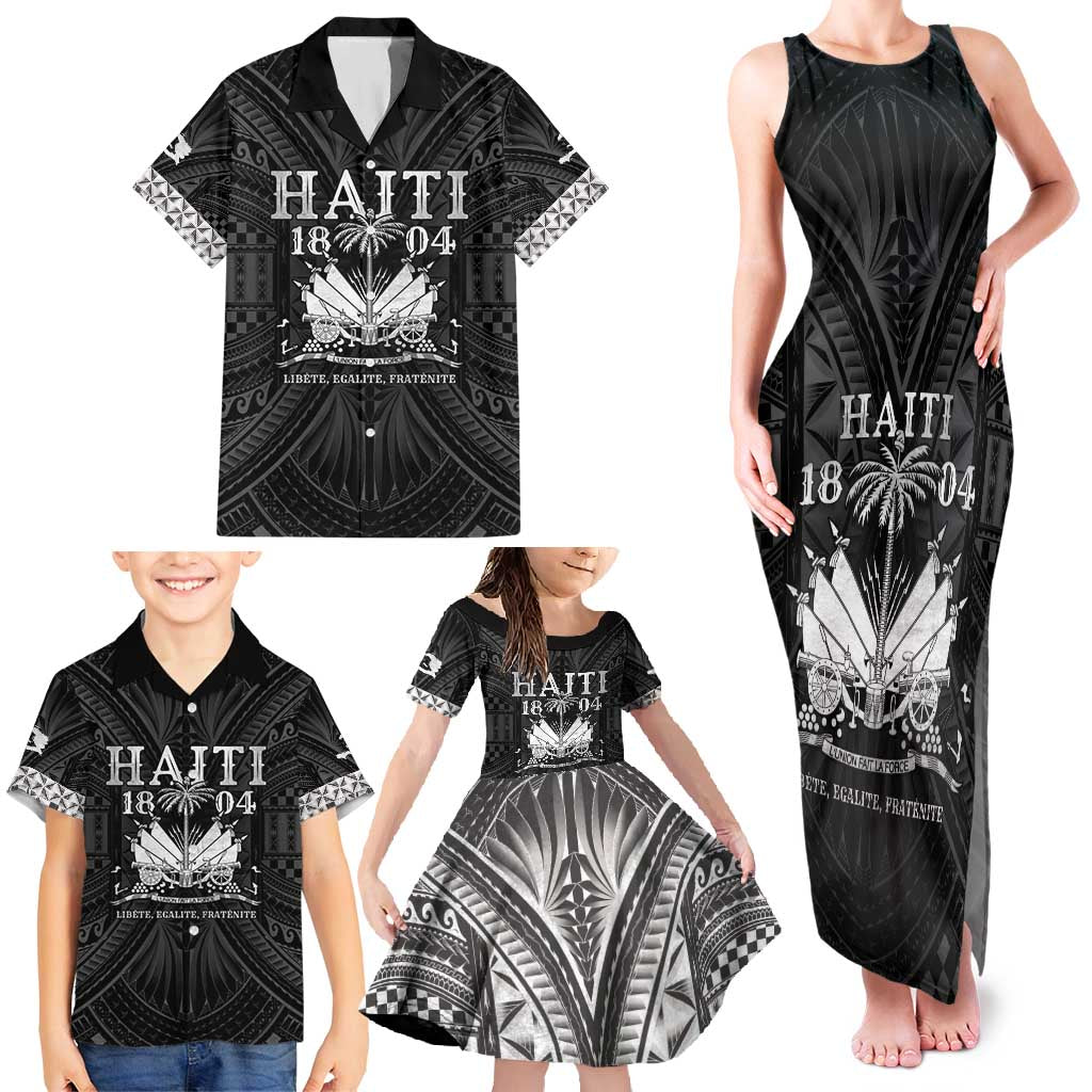 Haiti 1804 Family Matching Tank Maxi Dress and Hawaiian Shirt Polynesian Silver Neg Maron LT05 - Polynesian Pride