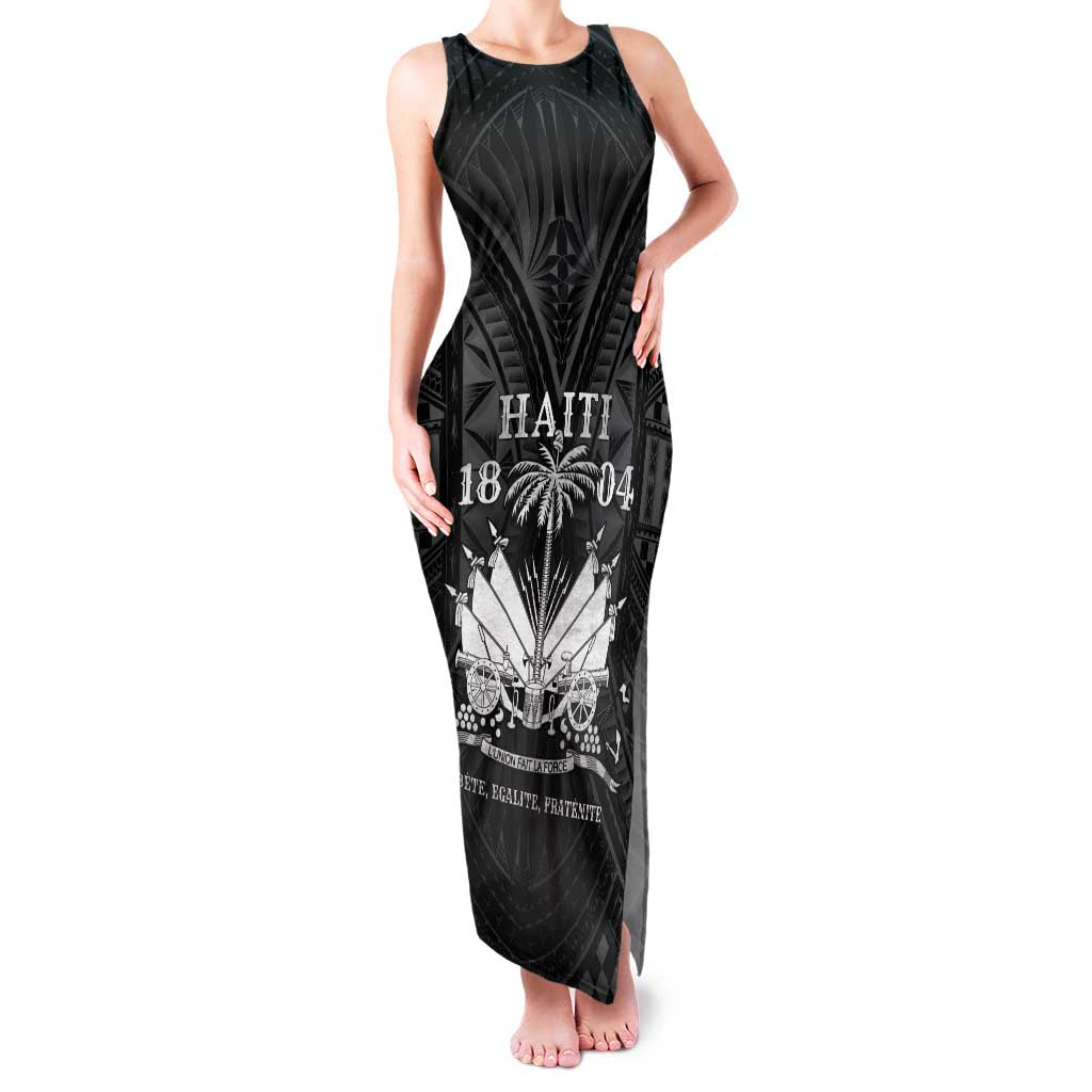 Haiti 1804 Family Matching Tank Maxi Dress and Hawaiian Shirt Polynesian Silver Neg Maron LT05 Mom's Dress Silver - Polynesian Pride