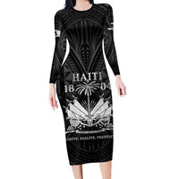 Haiti 1804 Long Sleeve Bodycon Dress Polynesian Silver Neg Maron LT05 Long Dress Silver - Polynesian Pride