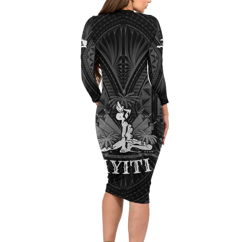 Haiti 1804 Long Sleeve Bodycon Dress Polynesian Silver Neg Maron LT05 - Polynesian Pride