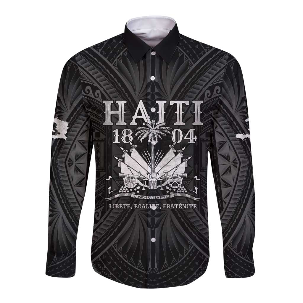 Haiti 1804 Long Sleeve Button Shirt Polynesian Silver Neg Maron