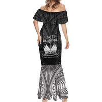 Haiti 1804 Mermaid Dress Polynesian Silver Neg Maron LT05 - Polynesian Pride