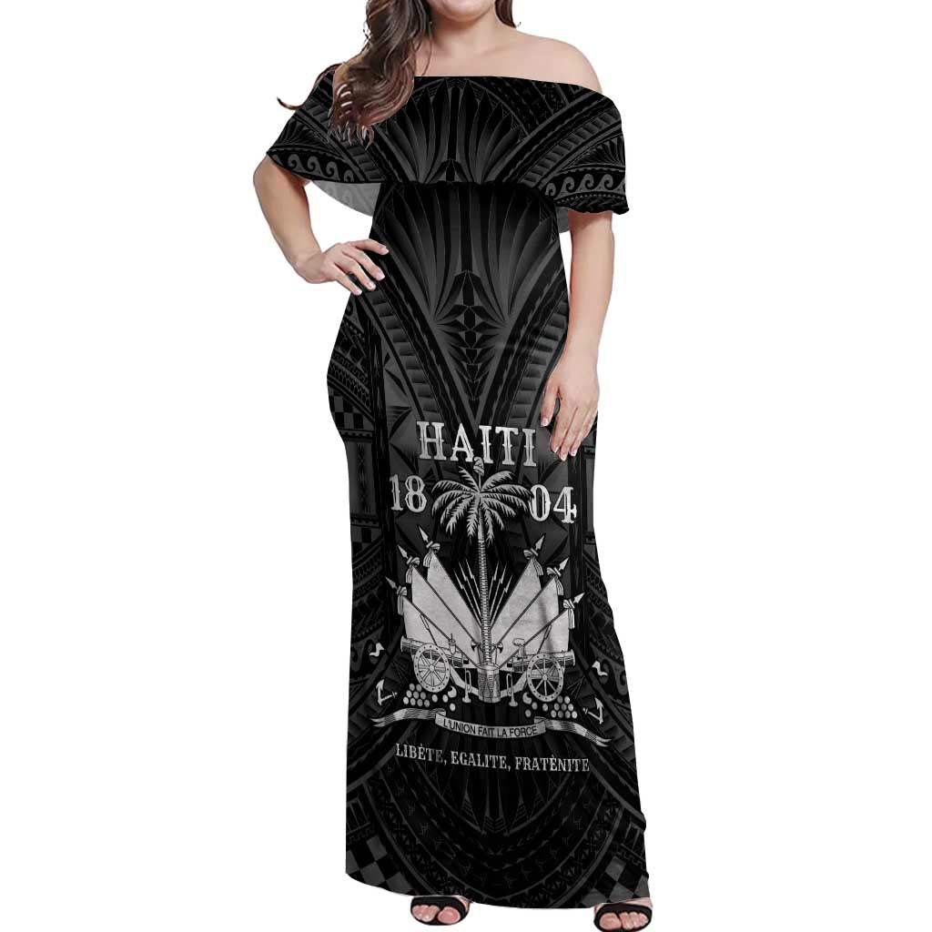 Haiti 1804 Off Shoulder Maxi Dress Polynesian Silver Neg Maron LT05 Women Silver - Polynesian Pride