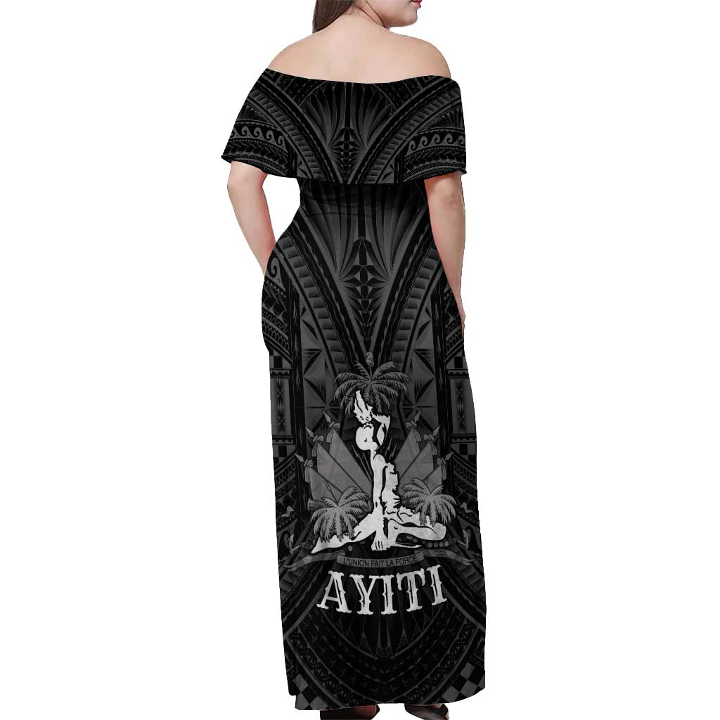 Haiti 1804 Off Shoulder Maxi Dress Polynesian Silver Neg Maron LT05 - Polynesian Pride