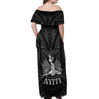 Haiti 1804 Off Shoulder Maxi Dress Polynesian Silver Neg Maron LT05 - Polynesian Pride