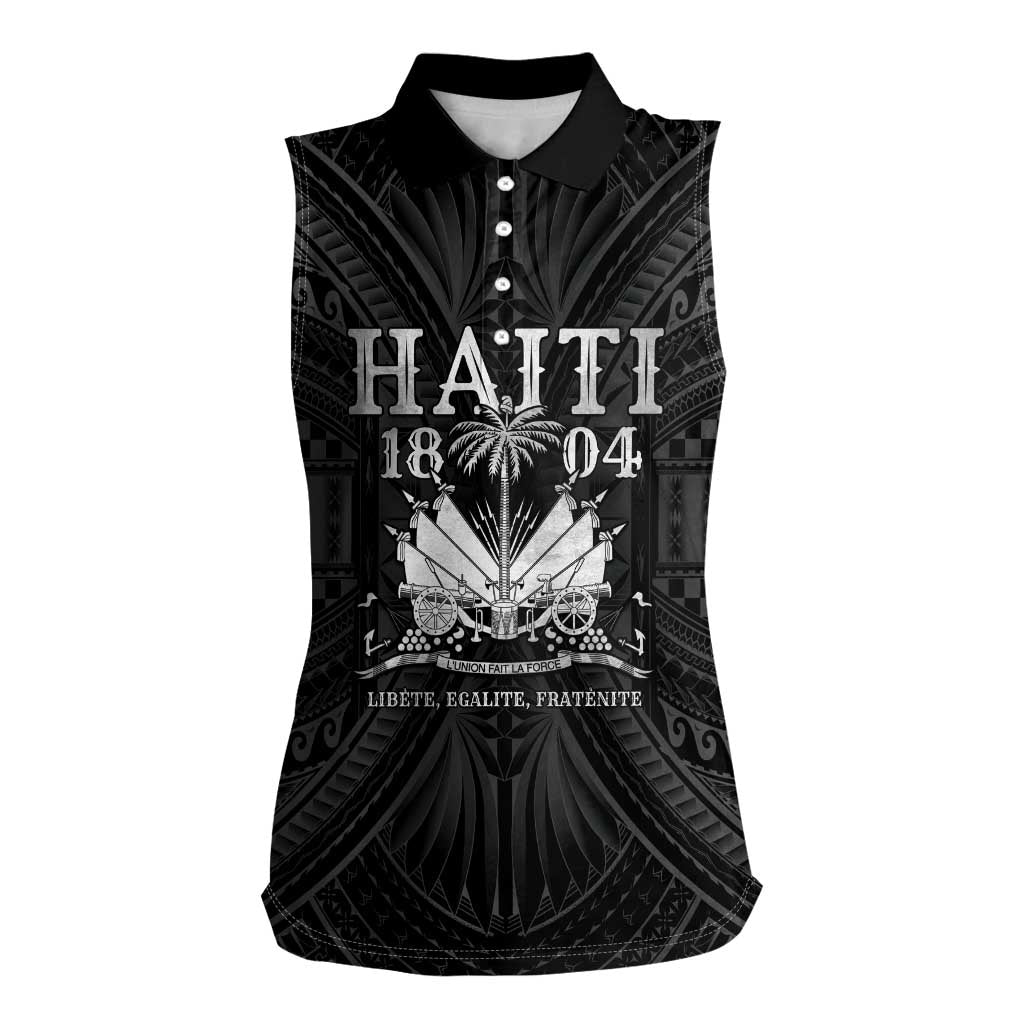 Haiti 1804 Women Sleeveless Polo Shirt Polynesian Silver Neg Maron LT05 Female Silver - Polynesian Pride