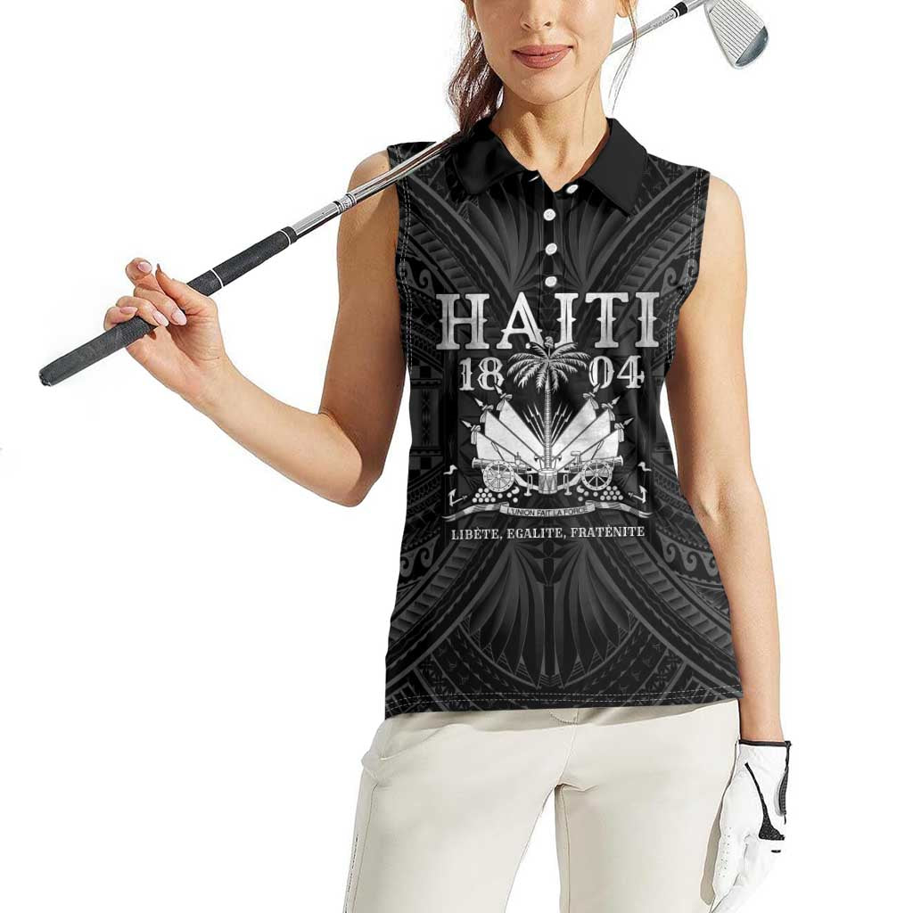 Haiti 1804 Women Sleeveless Polo Shirt Polynesian Silver Neg Maron