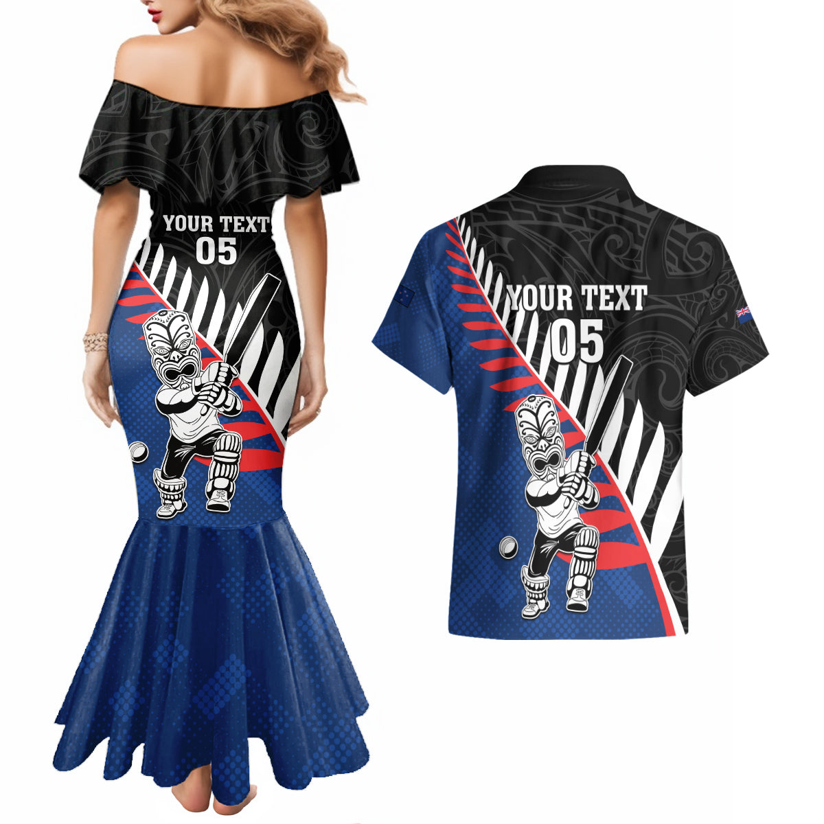 Custom New Zealand Auckland Cricket Couples Matching Mermaid Dress and Hawaiian Shirt With Maori Pattern