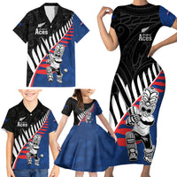Custom New Zealand Auckland Cricket Family Matching Short Sleeve Bodycon Dress and Hawaiian Shirt With Maori Pattern LT05 - Polynesian Pride