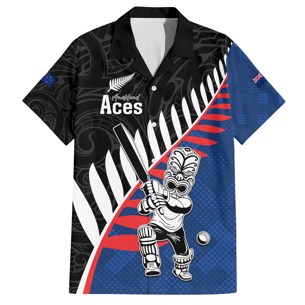 Custom New Zealand Auckland Cricket Family Matching Tank Maxi Dress and Hawaiian Shirt With Maori Pattern LT05 Dad's Shirt - Short Sleeve Blue - Polynesian Pride