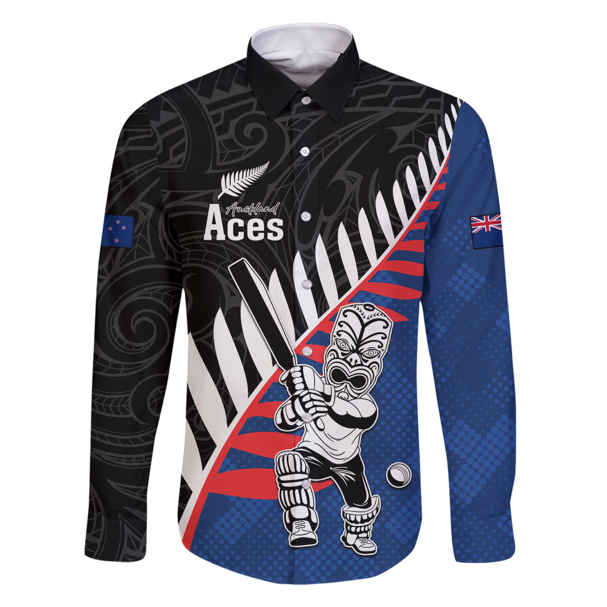 Custom New Zealand Auckland Cricket Family Matching Tank Maxi Dress and Hawaiian Shirt With Maori Pattern LT05 Dad's Shirt - Long Sleeve Blue - Polynesian Pride