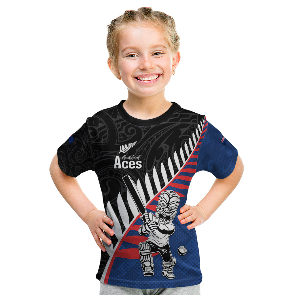 Custom New Zealand Auckland Cricket Kid T Shirt With Maori Pattern