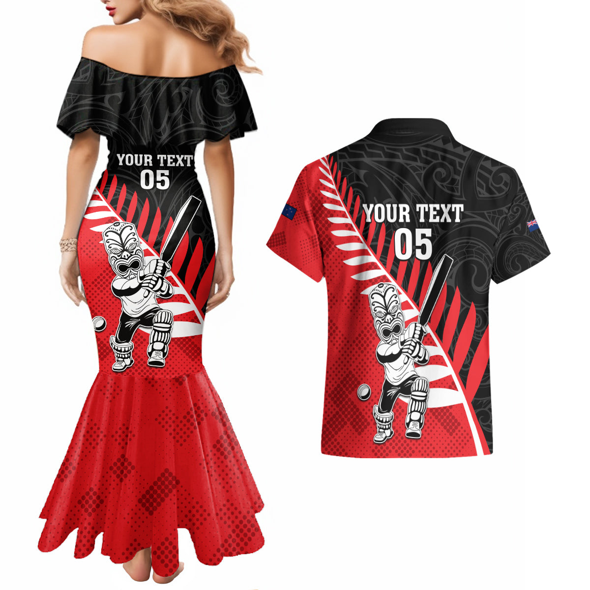 Custom New Zealand Canterbury Cricket Couples Matching Mermaid Dress and Hawaiian Shirt With Maori Pattern