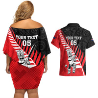 Custom New Zealand Canterbury Cricket Couples Matching Off Shoulder Short Dress and Hawaiian Shirt With Maori Pattern