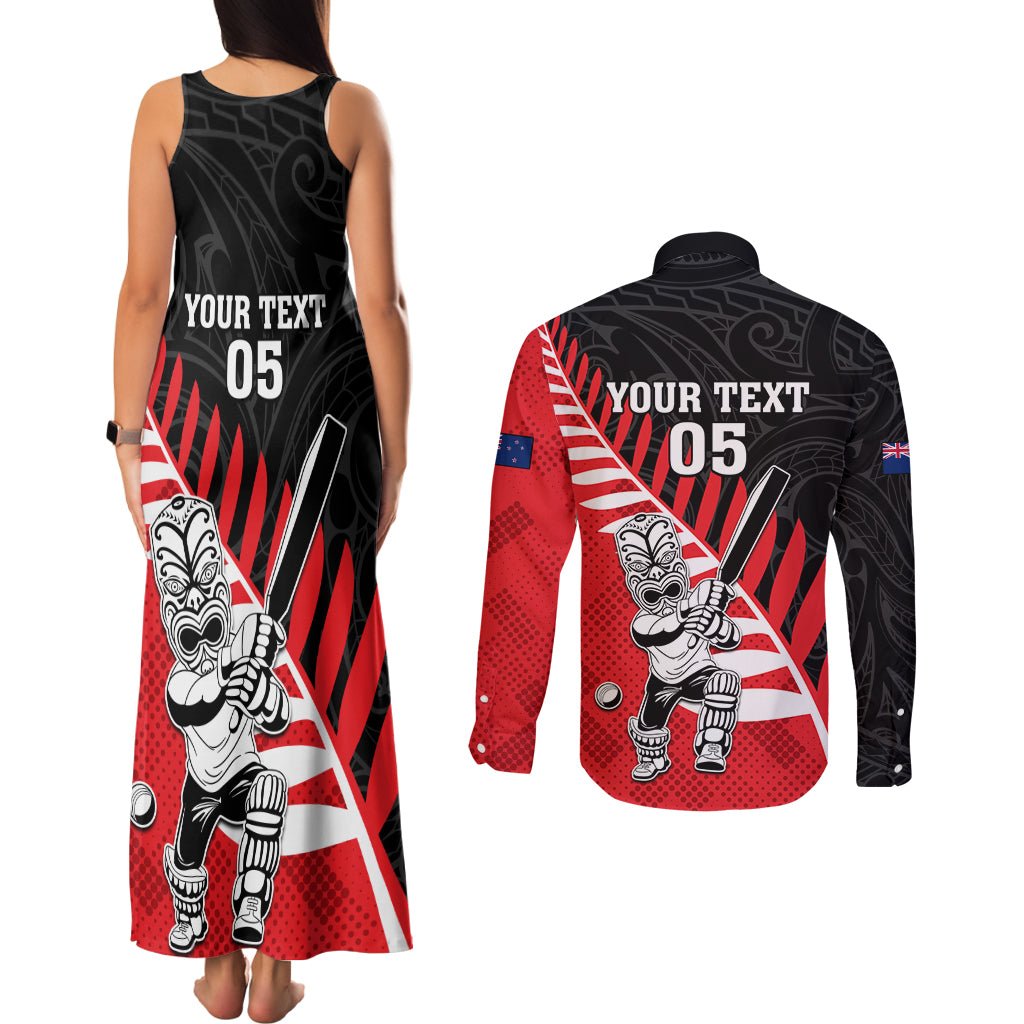 Custom New Zealand Canterbury Cricket Couples Matching Tank Maxi Dress and Long Sleeve Button Shirt With Maori Pattern LT05 - Polynesian Pride