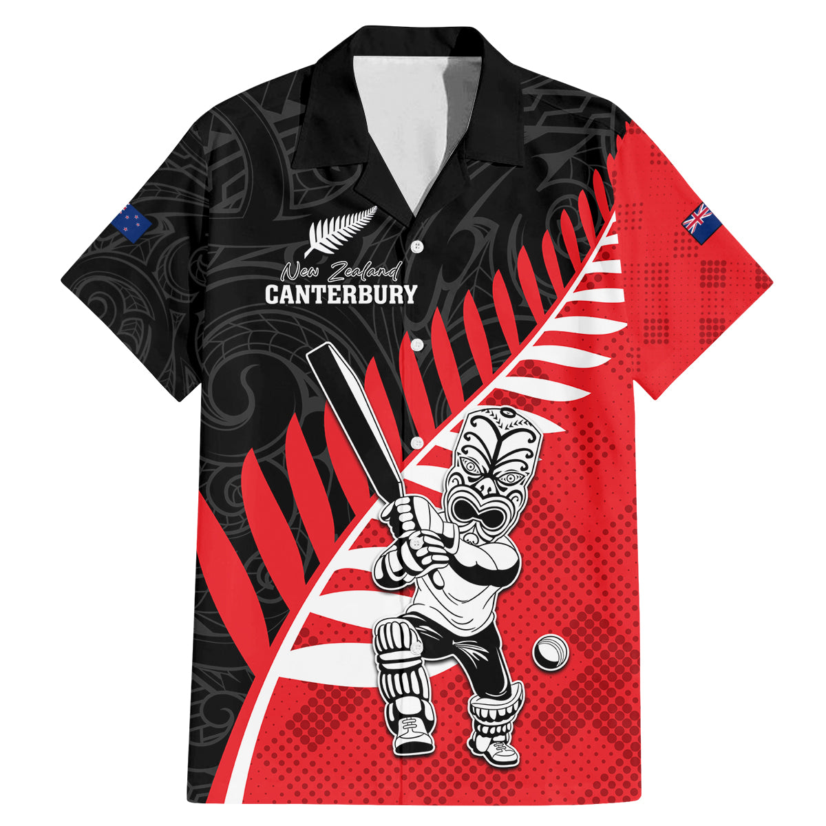 Custom New Zealand Canterbury Cricket Family Matching Mermaid Dress and Hawaiian Shirt With Maori Pattern LT05 Dad's Shirt - Short Sleeve Red - Polynesian Pride