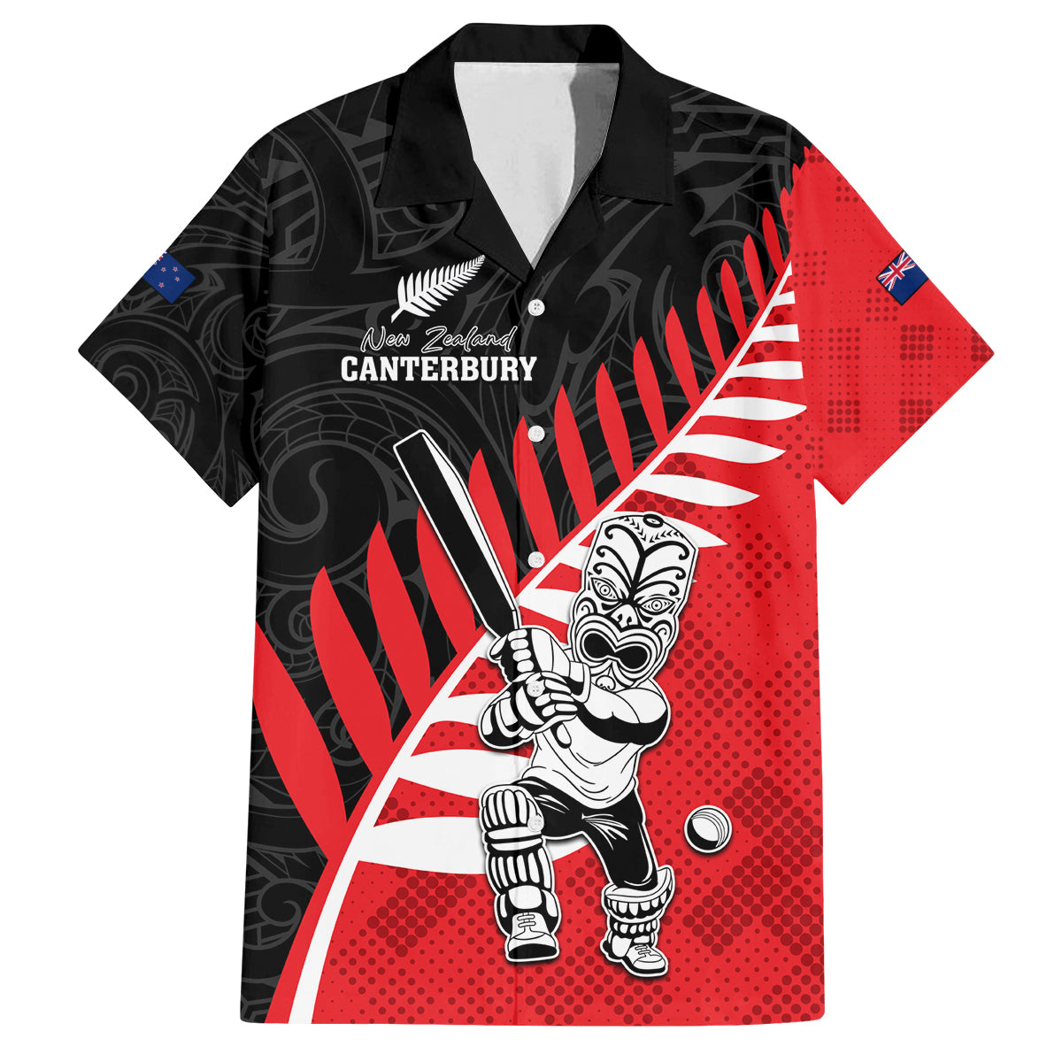 Custom New Zealand Canterbury Cricket Family Matching Off Shoulder Short Dress and Hawaiian Shirt With Maori Pattern