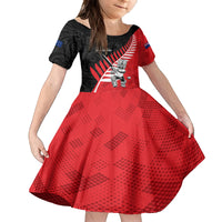 Custom New Zealand Canterbury Cricket Family Matching Puletasi and Hawaiian Shirt With Maori Pattern LT05 Daughter's Dress Red - Polynesian Pride