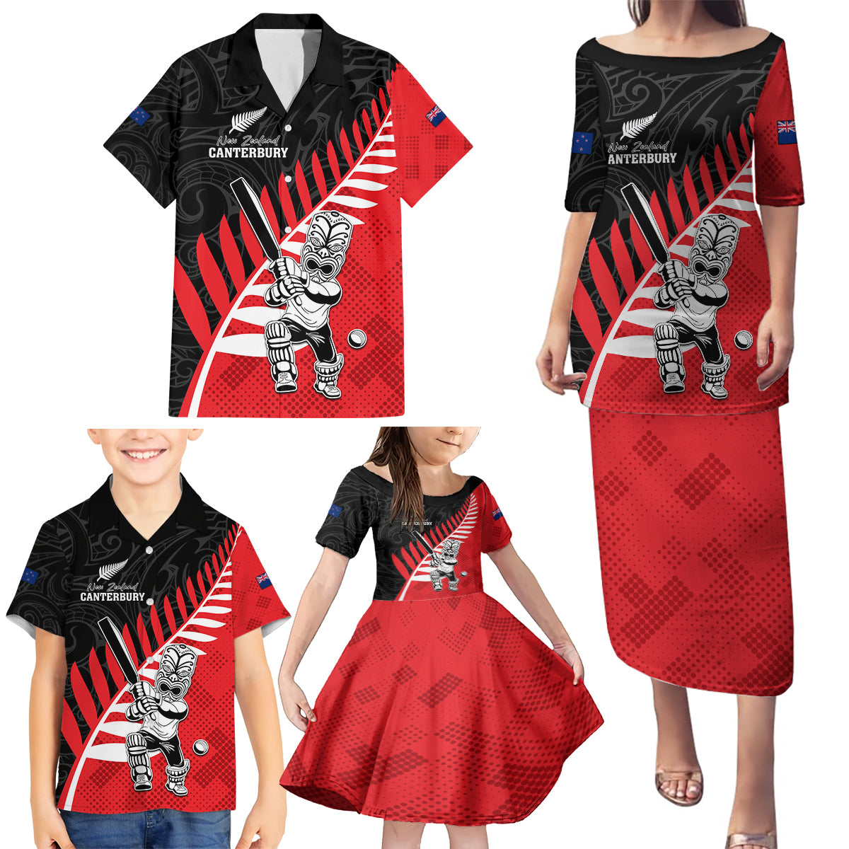 Custom New Zealand Canterbury Cricket Family Matching Puletasi and Hawaiian Shirt With Maori Pattern LT05 - Polynesian Pride