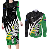 Custom New Zealand Central Districts Cricket Couples Matching Long Sleeve Bodycon Dress and Long Sleeve Button Shirt With Maori Pattern LT05 Green - Polynesian Pride