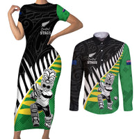 Custom New Zealand Central Districts Cricket Couples Matching Short Sleeve Bodycon Dress and Long Sleeve Button Shirt With Maori Pattern LT05 Green - Polynesian Pride