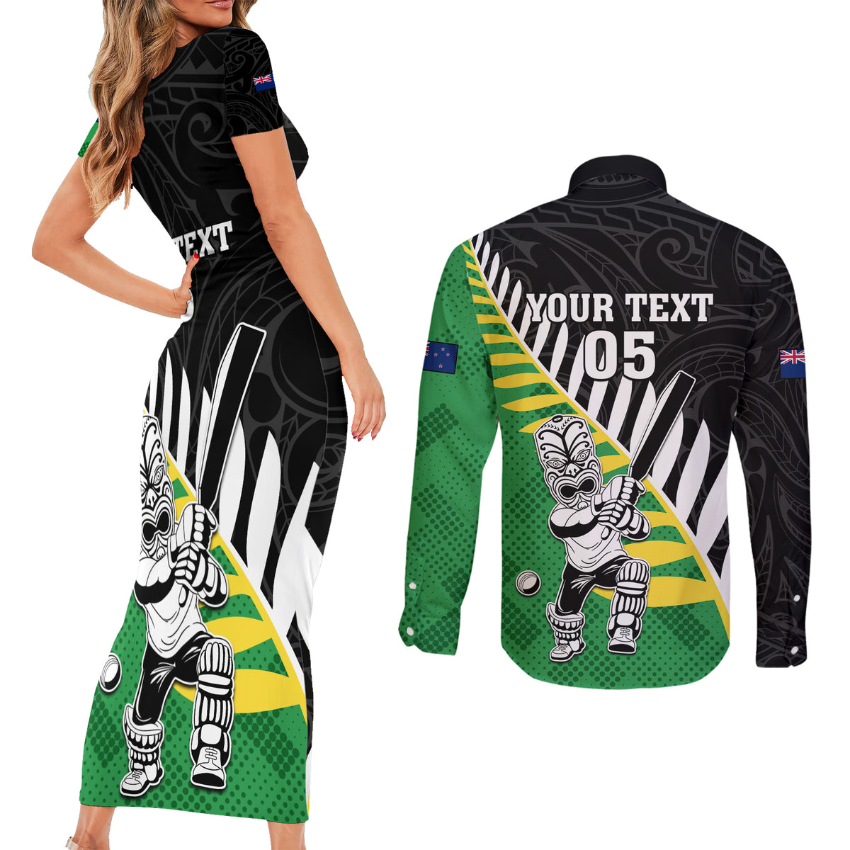 Custom New Zealand Central Districts Cricket Couples Matching Short Sleeve Bodycon Dress and Long Sleeve Button Shirt With Maori Pattern LT05 - Polynesian Pride