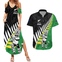 Custom New Zealand Central Districts Cricket Couples Matching Summer Maxi Dress and Hawaiian Shirt With Maori Pattern LT05 Green - Polynesian Pride