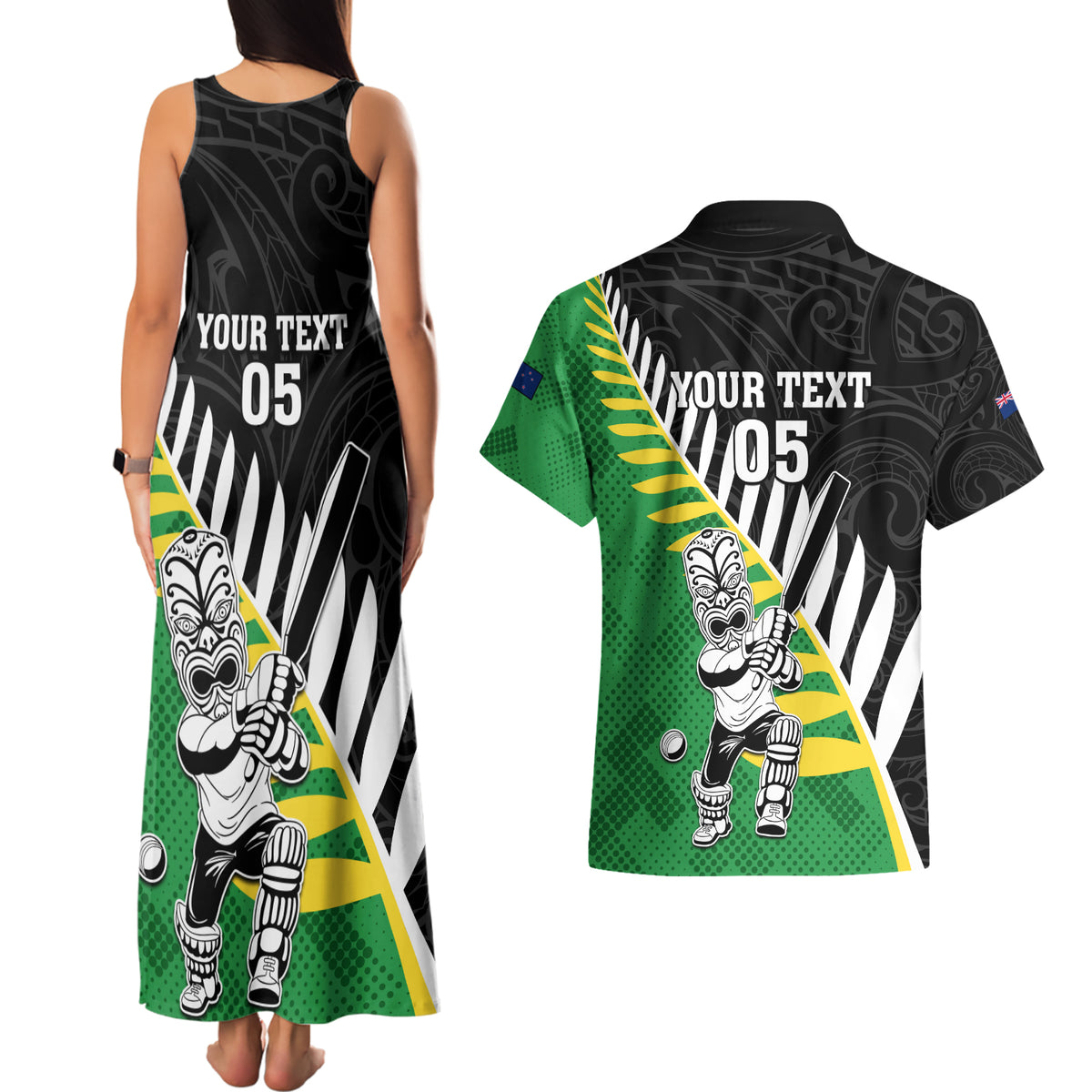 Custom New Zealand Central Districts Cricket Couples Matching Tank Maxi Dress and Hawaiian Shirt With Maori Pattern LT05 - Polynesian Pride