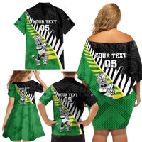 Custom New Zealand Central Districts Cricket Family Matching Off Shoulder Short Dress and Hawaiian Shirt With Maori Pattern