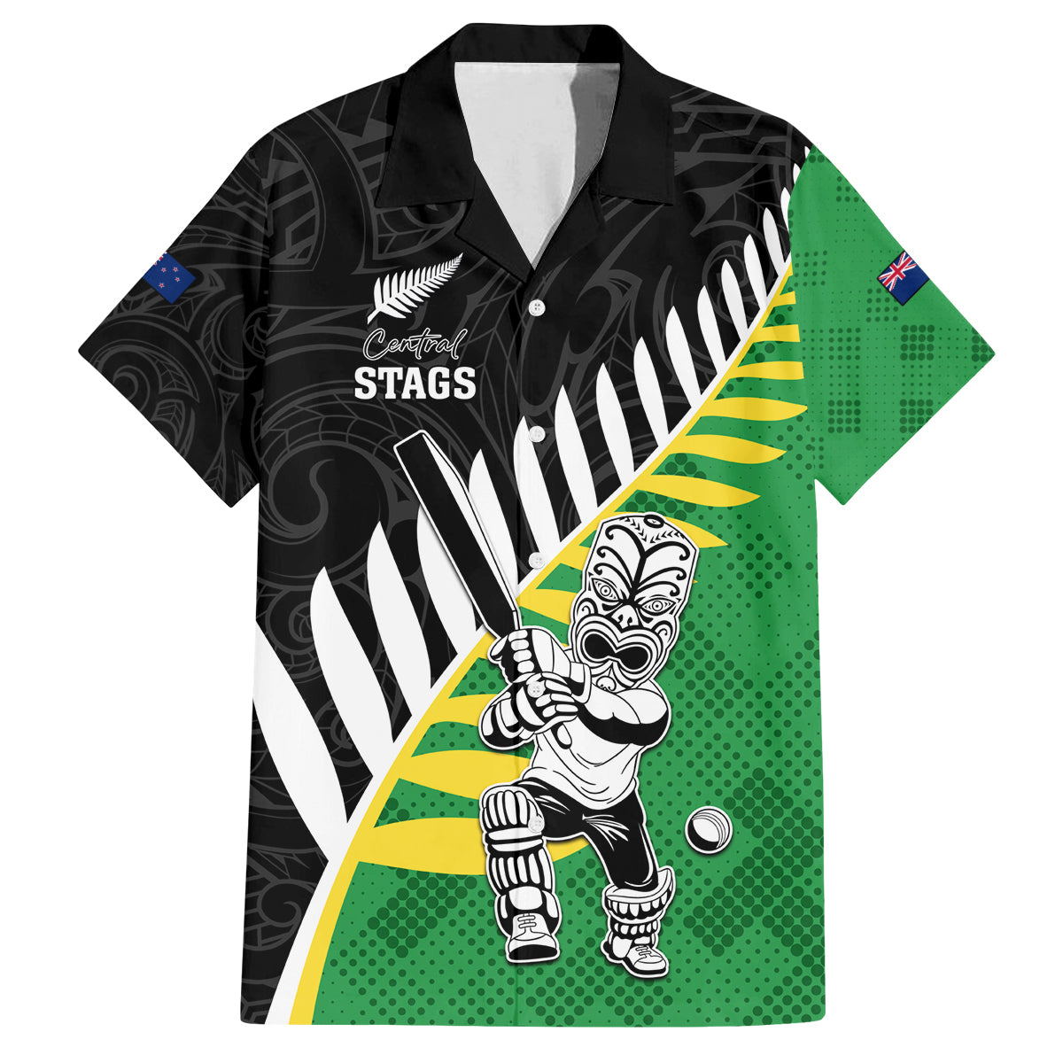 Custom New Zealand Central Districts Cricket Family Matching Off Shoulder Short Dress and Hawaiian Shirt With Maori Pattern