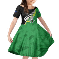 Custom New Zealand Central Districts Cricket Family Matching Puletasi and Hawaiian Shirt With Maori Pattern LT05 Daughter's Dress Green - Polynesian Pride