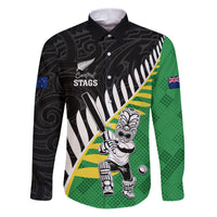 Custom New Zealand Central Districts Cricket Family Matching Puletasi and Hawaiian Shirt With Maori Pattern LT05 Dad's Shirt - Long Sleeve Green - Polynesian Pride