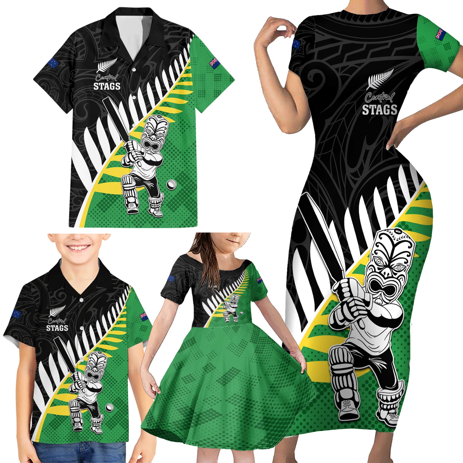 Custom New Zealand Central Districts Cricket Family Matching Short Sleeve Bodycon Dress and Hawaiian Shirt With Maori Pattern LT05 - Polynesian Pride