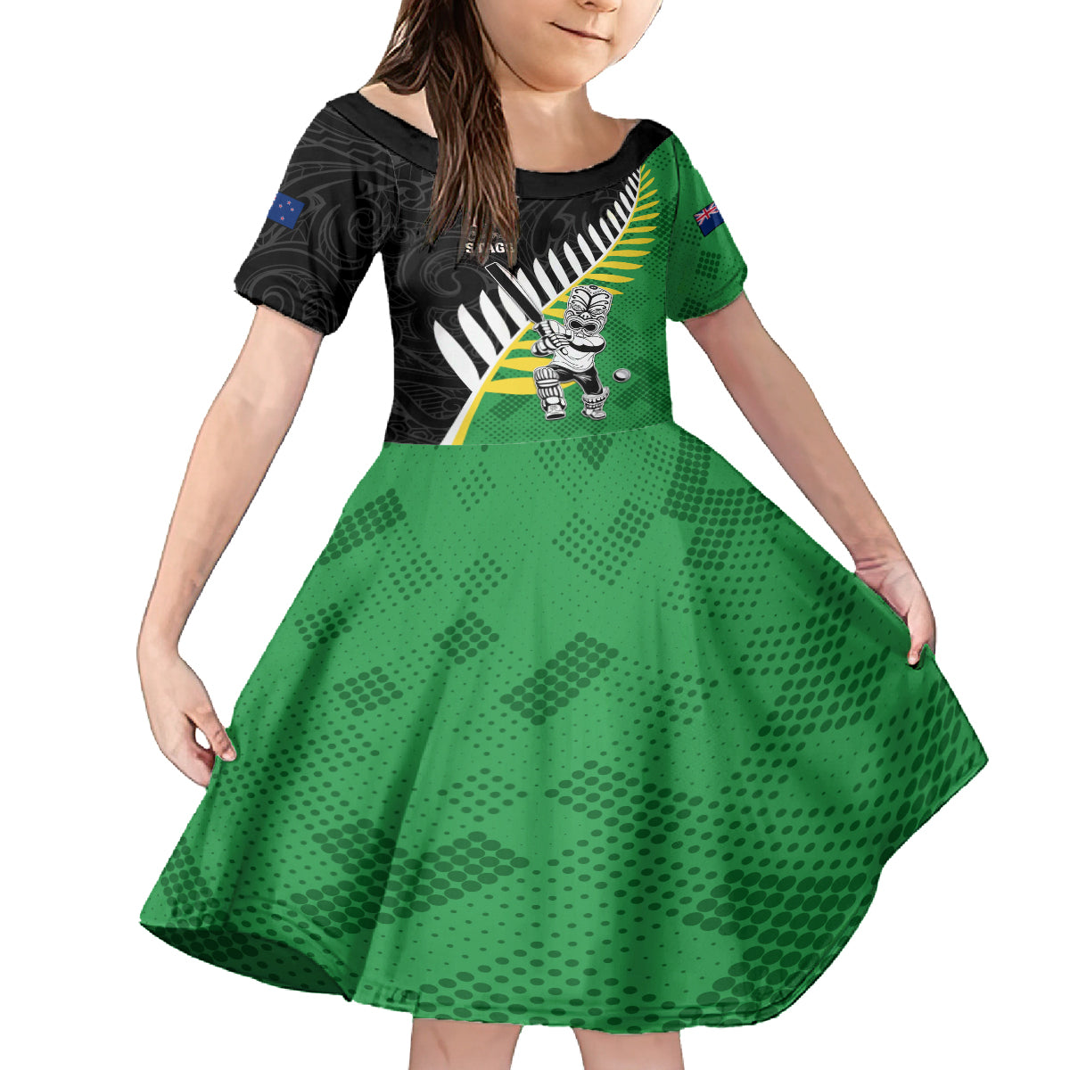 Custom New Zealand Central Districts Cricket Family Matching Summer Maxi Dress and Hawaiian Shirt With Maori Pattern LT05 Daughter's Dress Green - Polynesian Pride