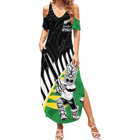 Custom New Zealand Central Districts Cricket Family Matching Summer Maxi Dress and Hawaiian Shirt With Maori Pattern LT05 Mom's Dress Green - Polynesian Pride