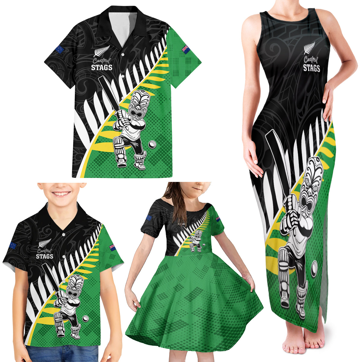 Custom New Zealand Central Districts Cricket Family Matching Tank Maxi Dress and Hawaiian Shirt With Maori Pattern LT05 - Polynesian Pride