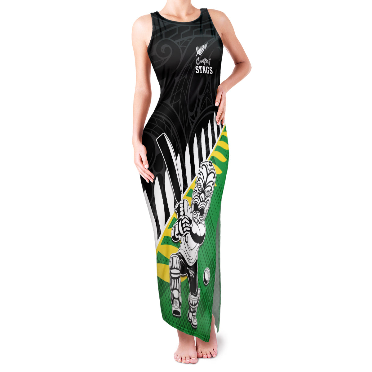 Custom New Zealand Central Districts Cricket Family Matching Tank Maxi Dress and Hawaiian Shirt With Maori Pattern LT05 Mom's Dress Green - Polynesian Pride