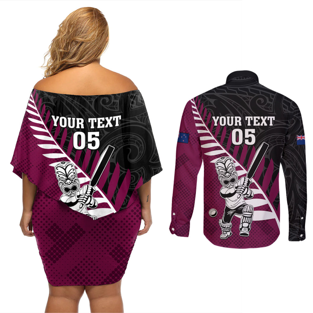 Custom New Zealand Northern Districts Cricket Couples Matching Off Shoulder Short Dress and Long Sleeve Button Shirt With Maori Pattern