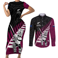 Custom New Zealand Northern Districts Cricket Couples Matching Short Sleeve Bodycon Dress and Long Sleeve Button Shirt With Maori Pattern LT05 Maroon - Polynesian Pride