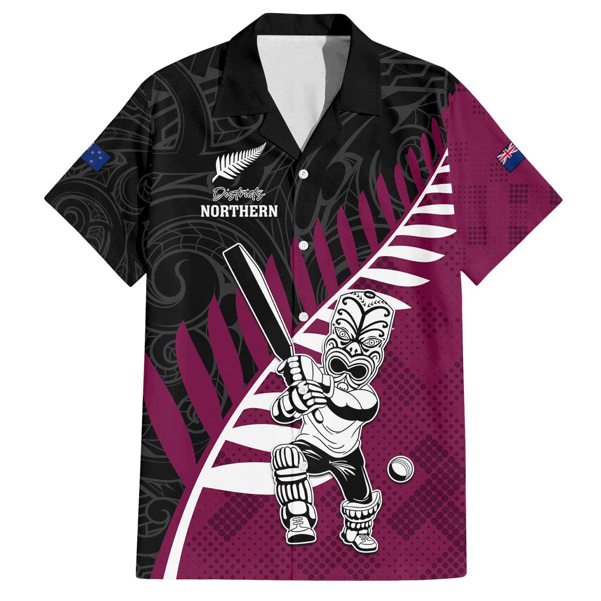 Custom New Zealand Northern Districts Cricket Family Matching Puletasi and Hawaiian Shirt With Maori Pattern LT05 Dad's Shirt - Short Sleeve Maroon - Polynesian Pride