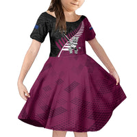 Custom New Zealand Northern Districts Cricket Family Matching Short Sleeve Bodycon Dress and Hawaiian Shirt With Maori Pattern LT05 Daughter's Dress Maroon - Polynesian Pride