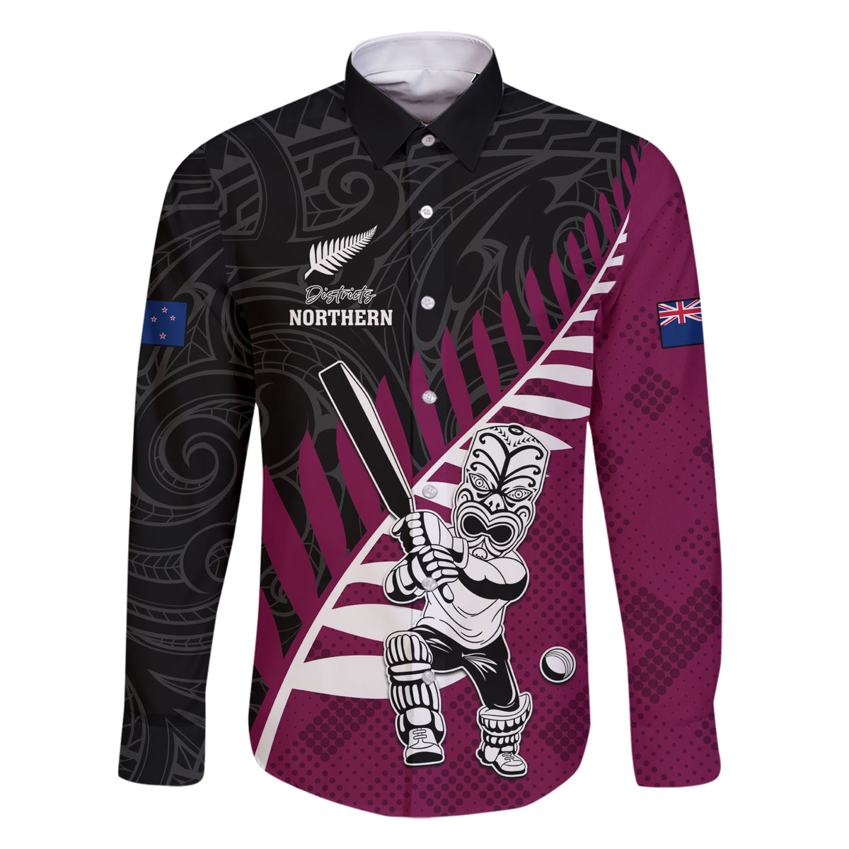 Custom New Zealand Northern Districts Cricket Family Matching Short Sleeve Bodycon Dress and Hawaiian Shirt With Maori Pattern LT05 Dad's Shirt - Long Sleeve Maroon - Polynesian Pride