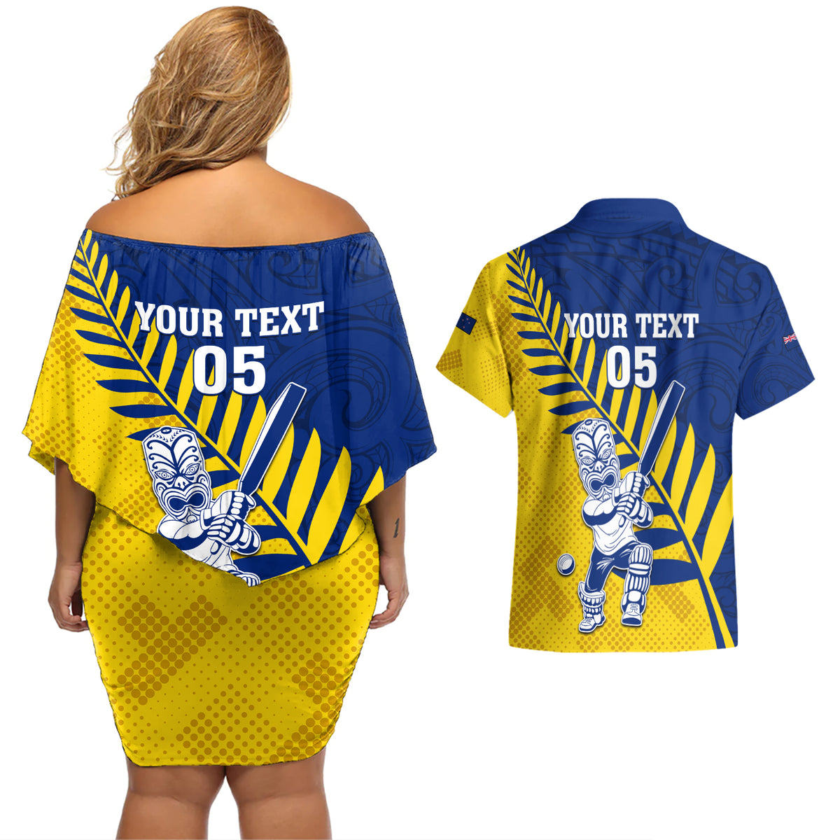 Custom New Zealand Otago Cricket Couples Matching Off Shoulder Short Dress and Hawaiian Shirt With Maori Pattern