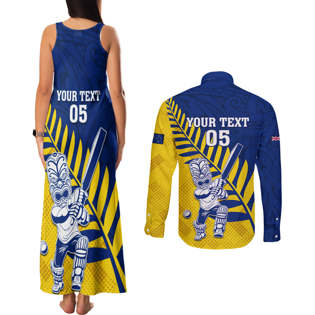 Custom New Zealand Otago Cricket Couples Matching Tank Maxi Dress and Long Sleeve Button Shirt With Maori Pattern LT05 - Polynesian Pride