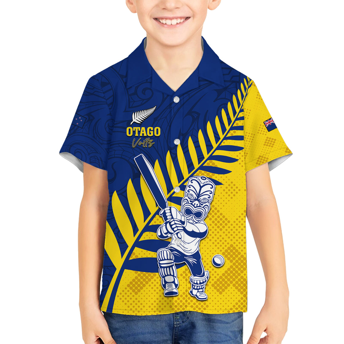 Custom New Zealand Otago Cricket Family Matching Off Shoulder Short Dress and Hawaiian Shirt With Maori Pattern