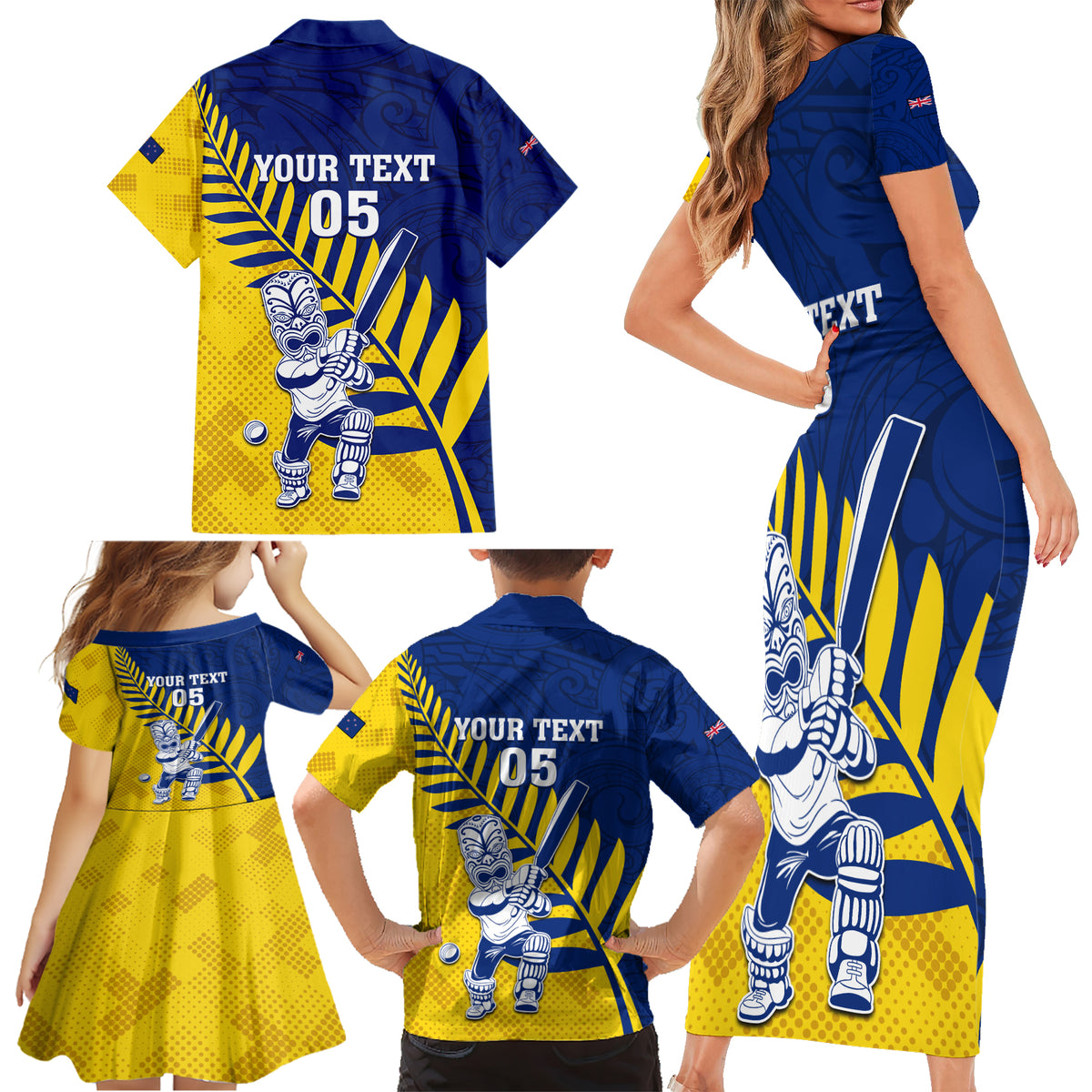 Custom New Zealand Otago Cricket Family Matching Short Sleeve Bodycon Dress and Hawaiian Shirt With Maori Pattern LT05 - Polynesian Pride