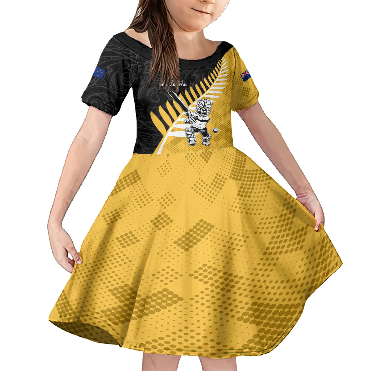 Custom New Zealand Wellington Cricket Family Matching Long Sleeve Bodycon Dress and Hawaiian Shirt With Maori Pattern
